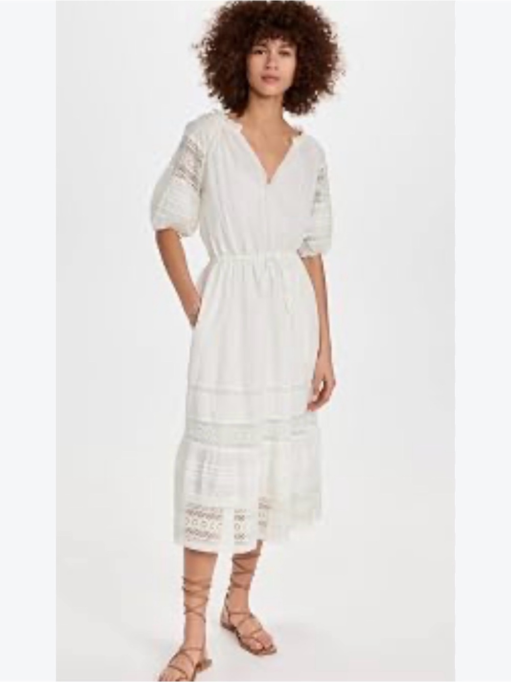 Velvet by Graham & Spencer White Swiss Dot Lace Midi Dress Boho Romantic